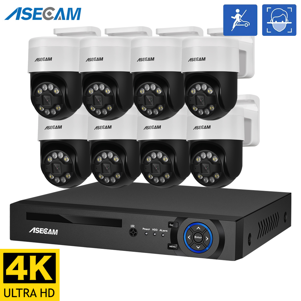 Xmeye-sistema de cámara IP PTZ de seguridad para el hogar, Kit de videovigilancia con detección facial, 8MP, 4K, NVR POE de Audio, humanoide, para exteriores