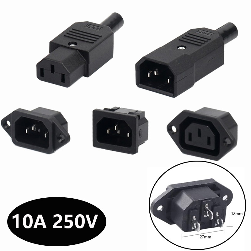 Conector de clavija de acoplamiento IEC320 10A 250V negro macho hembra conector C13 C14 enchufe recargable Konektor enchufe de CA de 3 pines