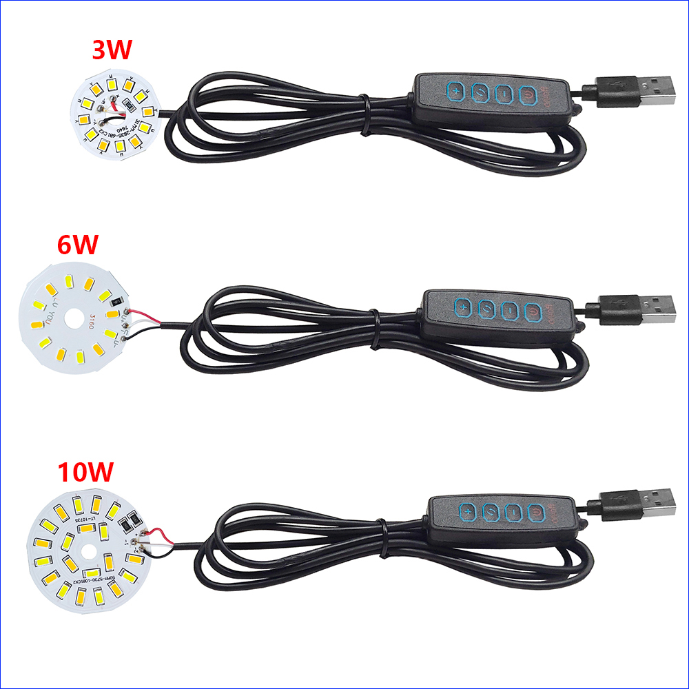 COMPYI 1 Uds enchufe USB DC5V luces LED interruptor en línea controlador de atenuación con Cable de 1,5 metros 3W 6W 10W 3000K + 6500K tablero de luz.