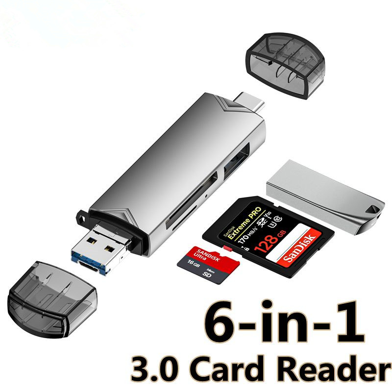 6 in 1 Otg Type C Card Reader USB 3.0 Micro Sd Mini อะแดปเตอร์ TF USB Flash Drive Converter อุปกรณ์เสริมโทรศัพท์มือถือ