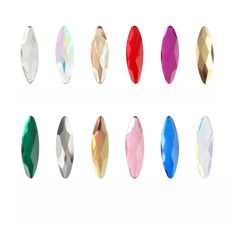 22 Farben 3*11mm Pferdeauge Boutique Nagelkunst-Strasssteine mit flachem Boden Glaskristall 3D-Nageldekoration Mehrere Formen im Großhandel