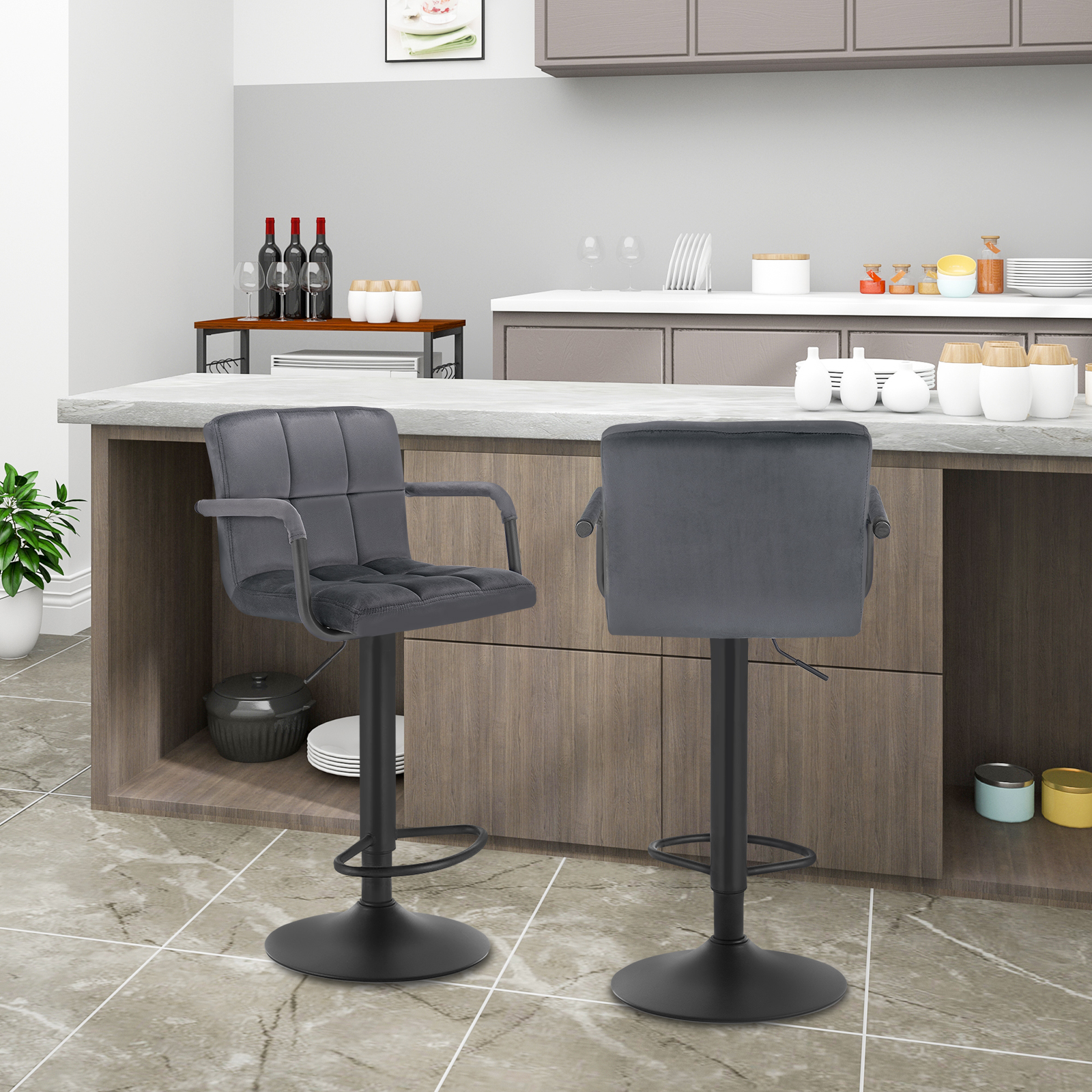 WOLTU 2 Stück/Set Barhocker mit Rückenlehne, höhenverstellbarer Thekenhocker, drehbarer weicher Barstuhl für Bistro Home