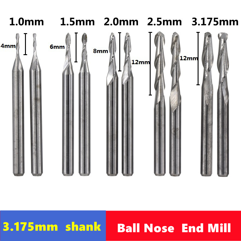 10pcs 2 Flute Ball Nose End Mill 3.175mm （1/8）Shank CNC Router Bit Carbide End Mill Spiral Milling Cutter for Woodworking