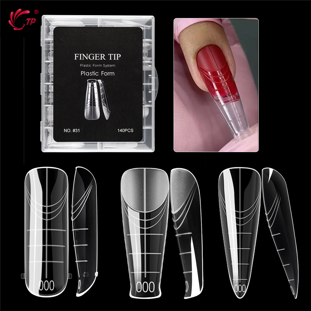 BNG 140PCS Oval Almond Top Nail Extension Molds Manicure Kit Full Cover Smart Forms Reusable Dual Forms 14 Sizes 3 Style