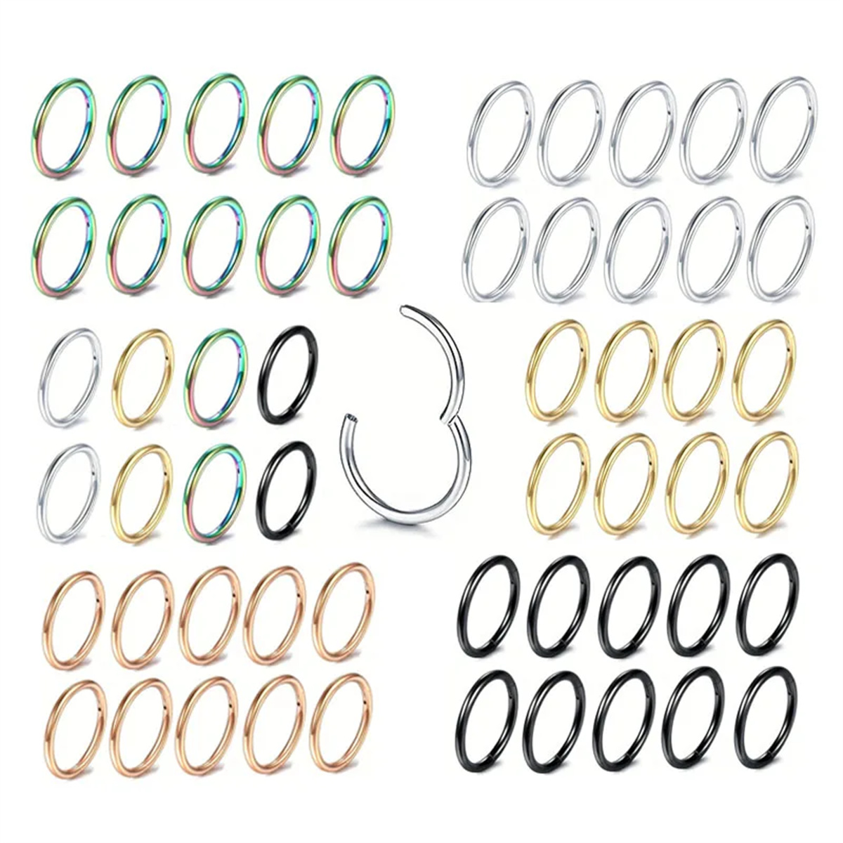 5/10Pcs 16G สแตนเลสบานพับแหวนจมูก Hoop Septum Clicker Tragus Helix กระดูกอ่อน Daith Rook ต่างหูเครื่องประดับเจาะ