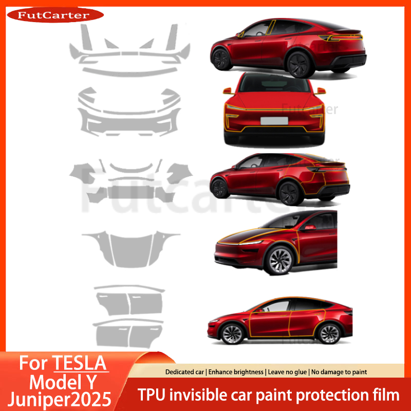 Pegatina transparente de TPU para Tesla ModelY Juniper2025, accesorios para el cuerpo, película protectora de pintura precortada, Kit transparente para coche