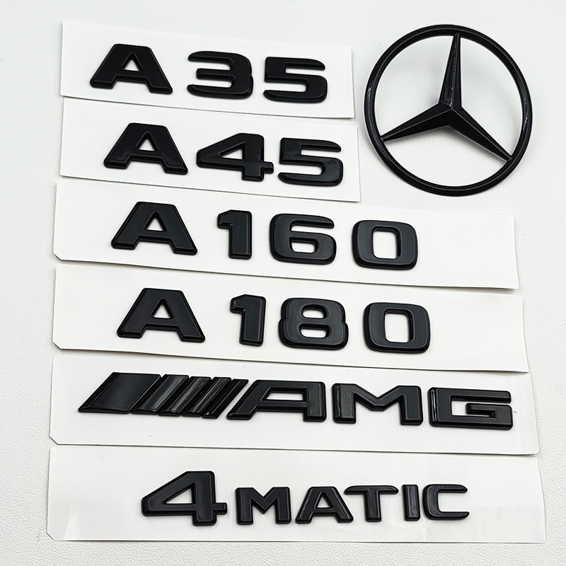 Etiqueta da estrela traseira do carro, emblema AMG para Mercedes Benz W176 W177, ABS 3D preto, emblema 4MATIC, A35, A45, A160, A180, A200, A250 letras de logotipo