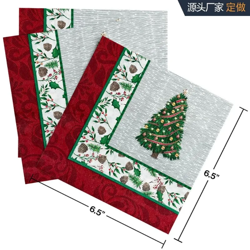 20 unids/pack 33cm servilletas de papel de árbol de Navidad de 2 capas servilletas de cóctel impresas de calidad alimentaria pañuelos de dibujo comercial pañuelos cuadrados