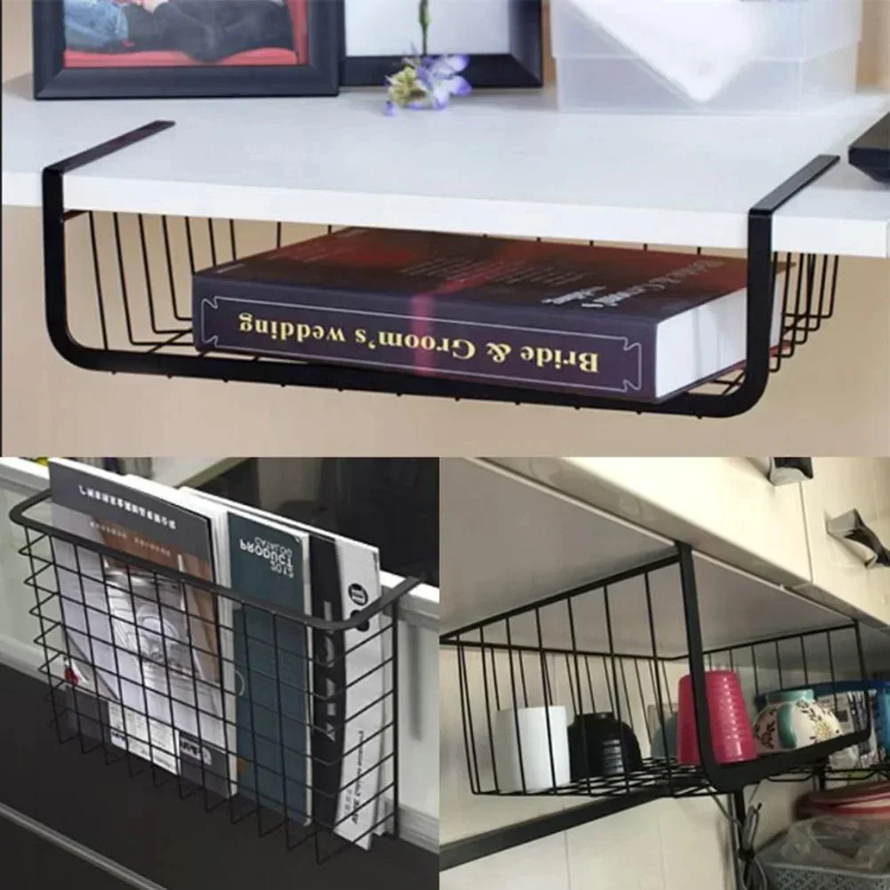 1PC ijzeren hangende gaasmand kast bureau-organizer draad boekenkast plankrek voor kast onder opbergoplossing