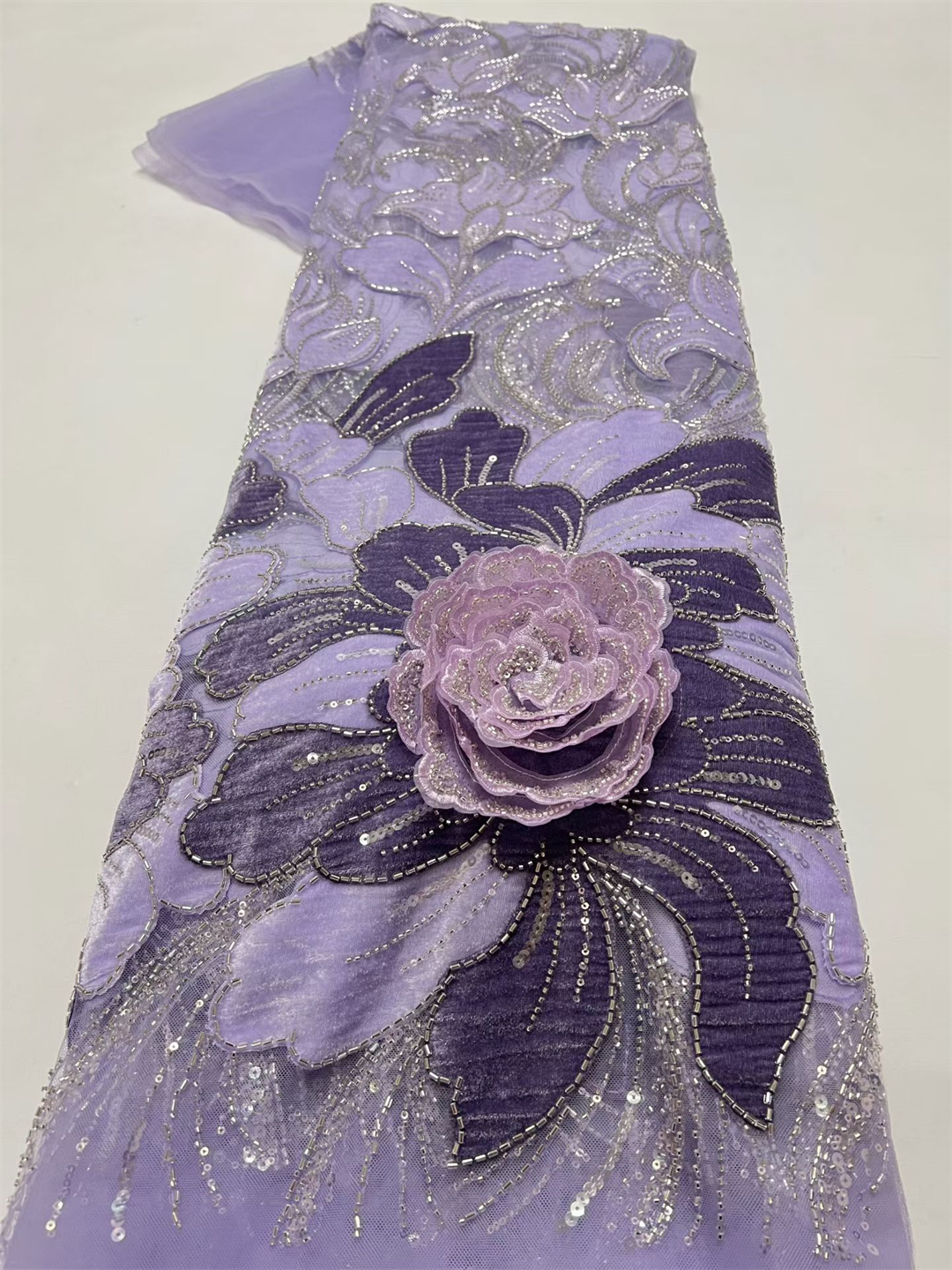 African Beaded Lace Fabric 2026 High-Quality Velvet Mesh Embroidered with French Sequins for Women's Evening Party Dresses