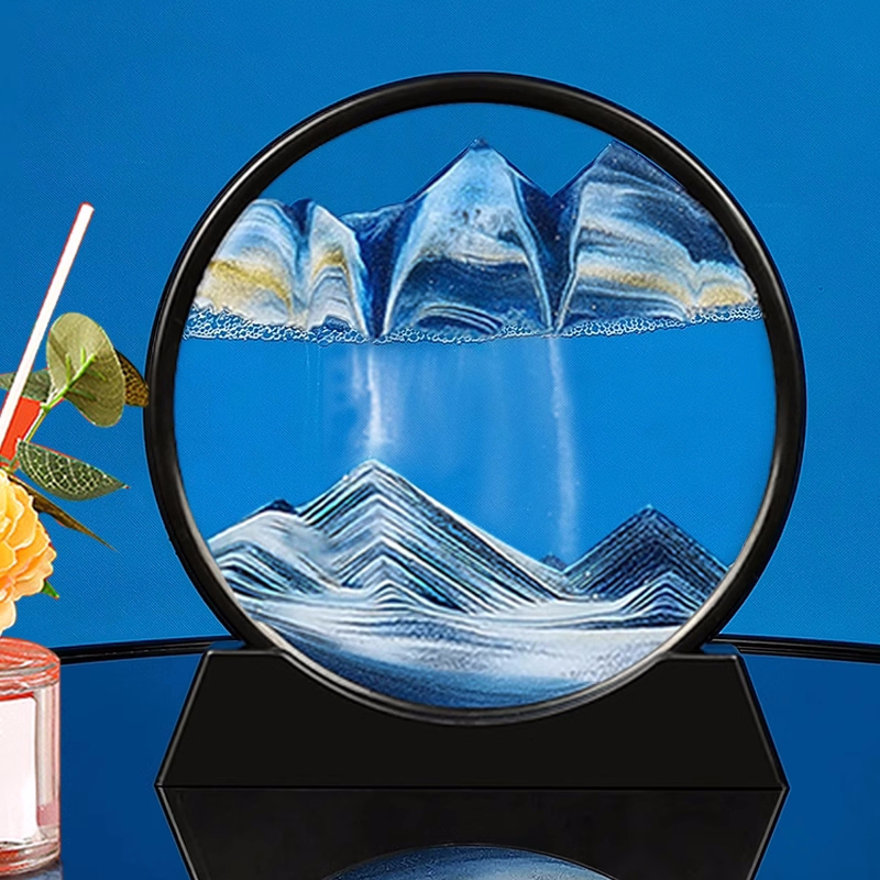 3D 모래 시계 Quicksand 움직이는 모래 아트 그림 라운드 유리 심해 Sandscape 공예 흐르는 그림 사무실 홈 장식 선물 새로운