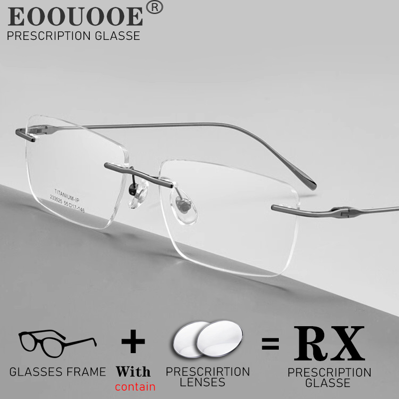 New Men Titanium Rimless Eyeglasses Prescription Glasses Optical Lenses Myopia Hyperopia Reading Eyewear Customized Progressive