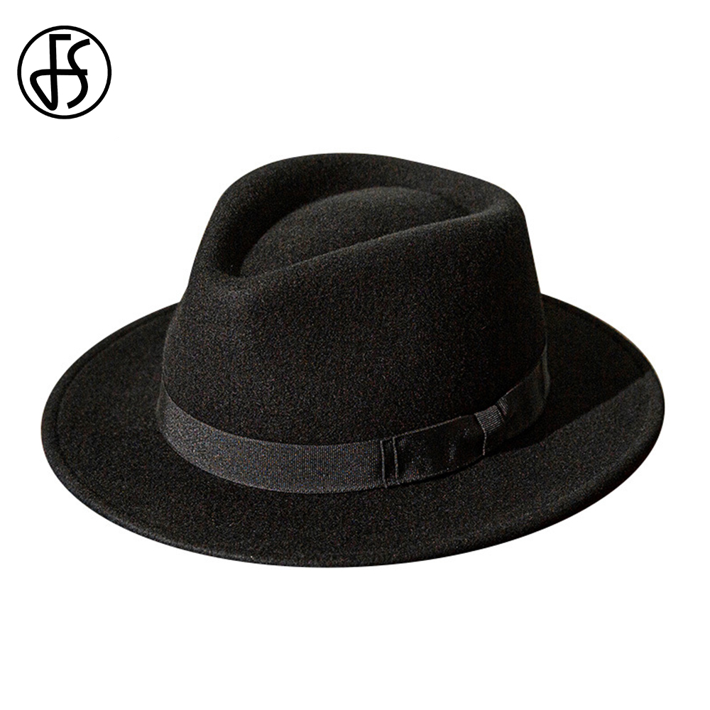 FS French Gentleman Black Jazz Hüte für Männer mit Band Panama Cap Wollfilz Fedoras Hochzeit Party Trilby Hut Frauen Unisex