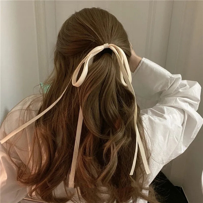Lystrfac doce longo fita arco nó hairband scrunchies para mulheres meninas arco de cabelo elástico bandana feminino acessórios para o cabelo