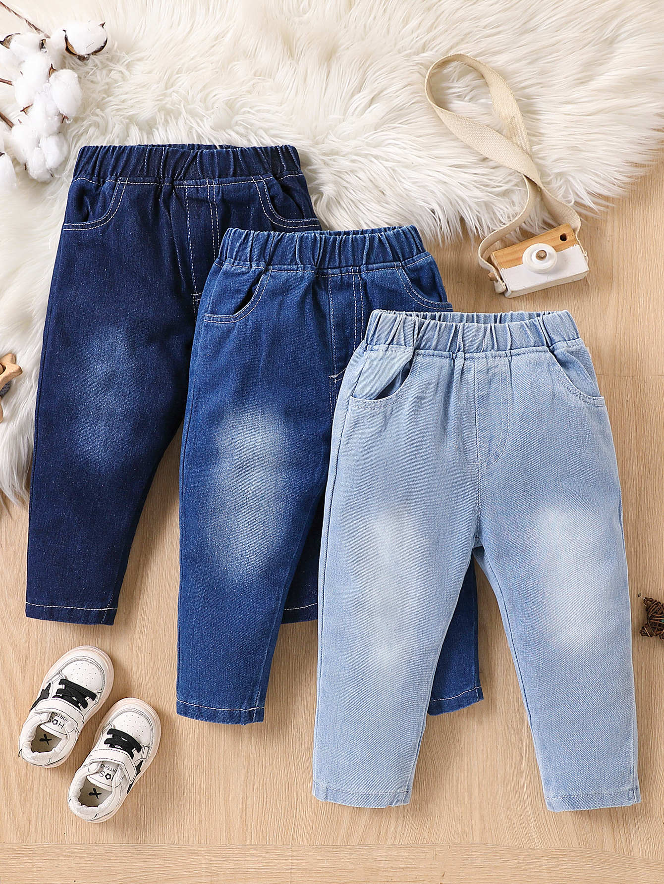 2026 Lente Herfst Baby Jongen Denim Broek 0-4 Jaar: Licht & Donker Gewassen Elastische Taille Jeans Makkelijk Aan Te Trekken Thuis Buiten Dagelijks Casual