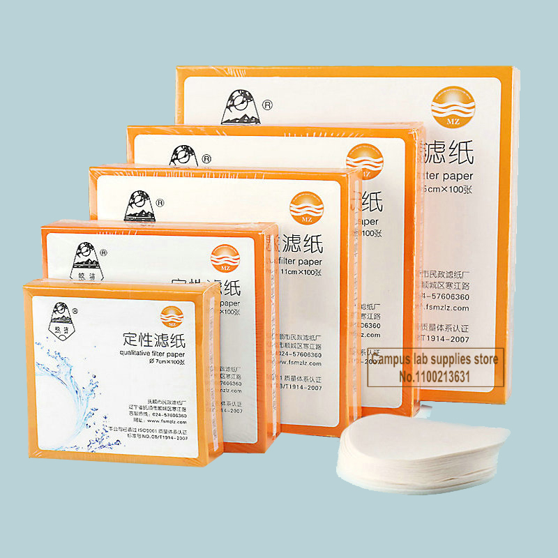 100 sztuk/paczka laboratoryjny papier filtracyjny z włókna bawełnianego jakościowy 7cm/9cm/11cm/12.5cm/15cm/18cm z szybką/średnim/niemalowaną prędkością
