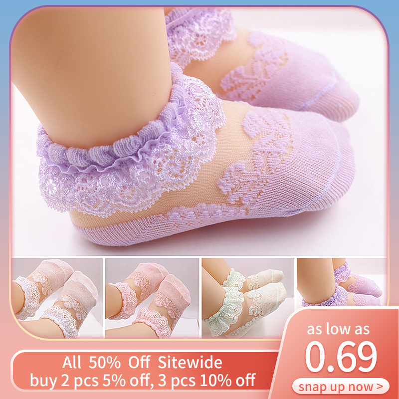 Summer Princess Baby Lace Ruffle Socks Toddler Dress Short Sock Thin Hollow Breathable Kid Girl Sock Solid Color Infant Footwear