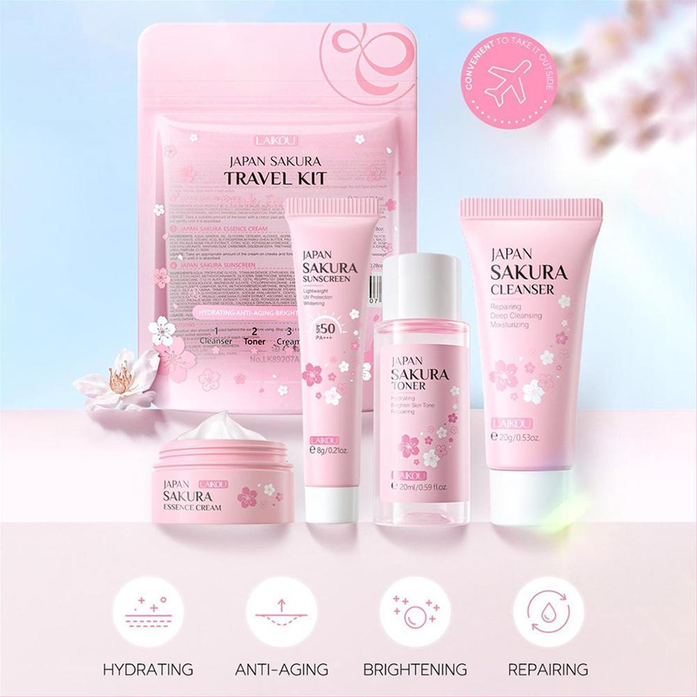 サクラ スキンケア セット & キット クレンザー、セラム、アイクリーム、エッセンス クリーム付き 女性用美容製品 ギフトセット ルーチン トラベル キット