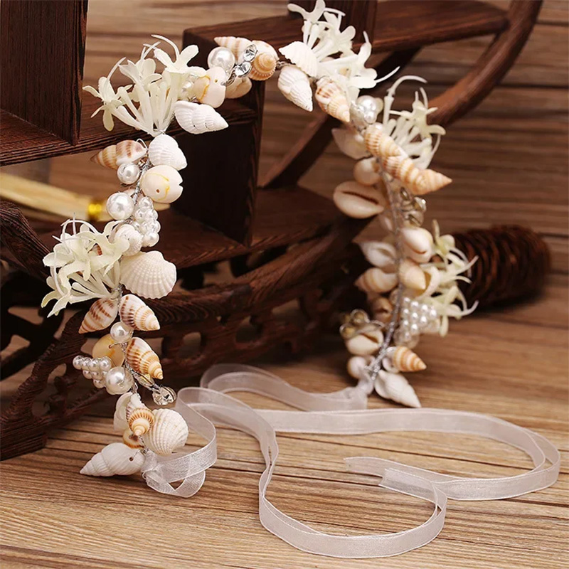 Concha de perla hecha a mano de alta calidad, aro grande, corona de concha de Caracol de mar, tocado para novias, accesorios para el cabello de boda en la playa