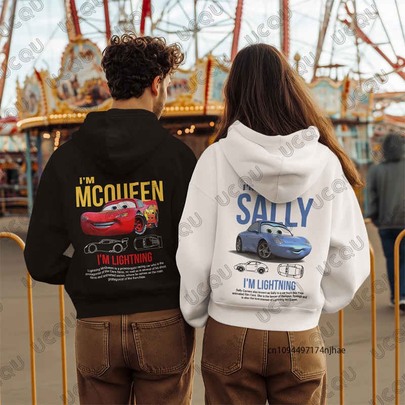 Sudaderas con capucha para parejas con estampado de Lightning Mcqueen y Sally para mujeres y hombres, jersey de manga larga para otoño e invierno, Tops de gran tamaño 2026