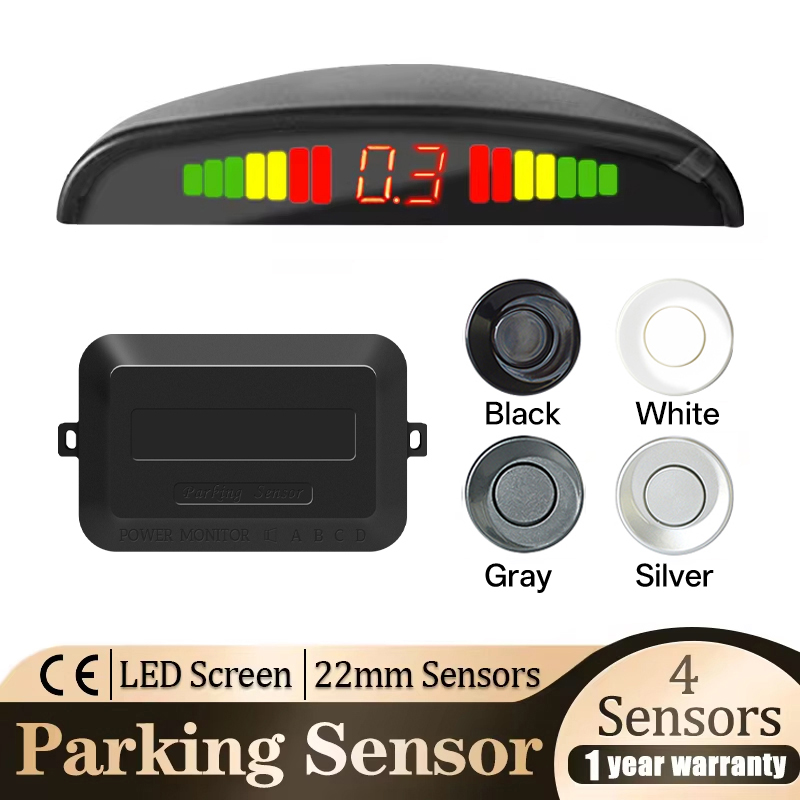 Kit Sensor Parkir LED Mobil Hippcron 4 Sensor 22Mm Tampilan Lampu Latar Sistem Monitor Radar Cadangan Terbalik 12V 4 Warna