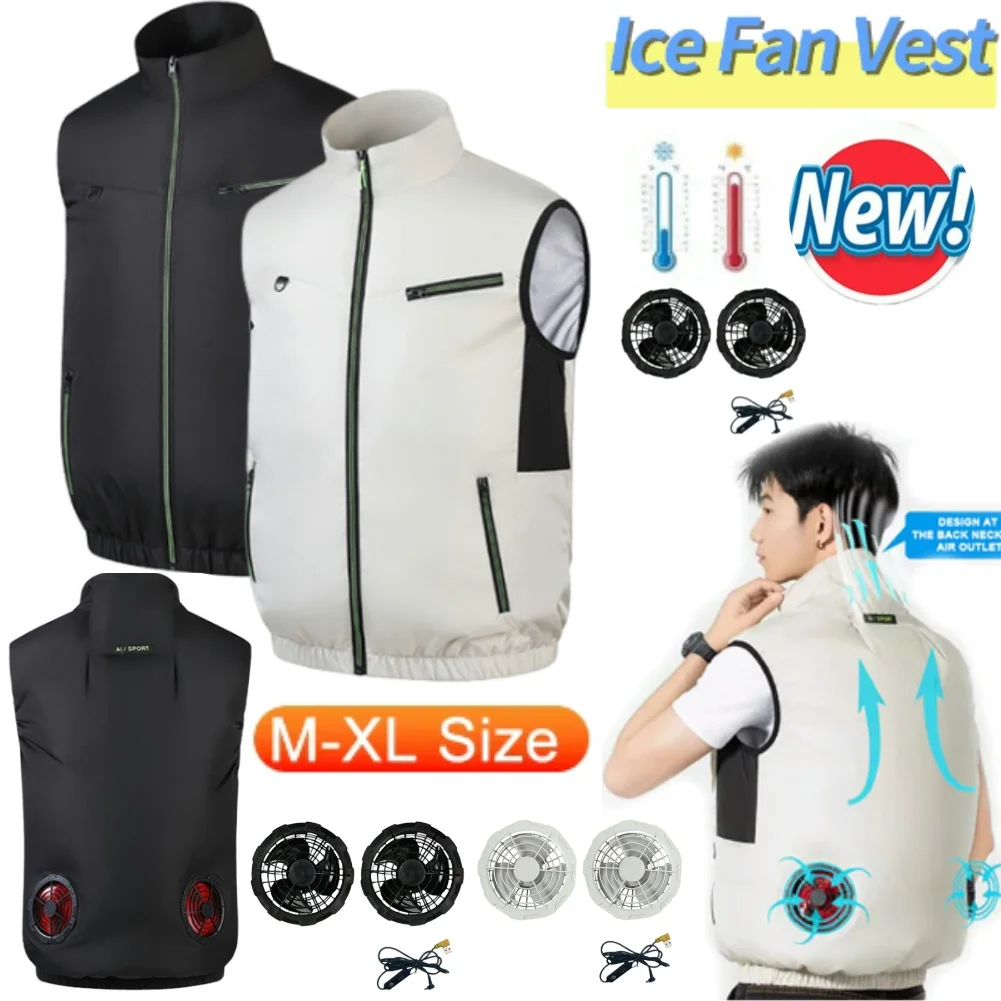 Gilet di raffreddamento gilet per ventola di ghiaccio 3 marce USB resistente al calore condizionatore d'aria vestiti gilet traspirante indossabile ventola di raffreddamento gilet campeggio