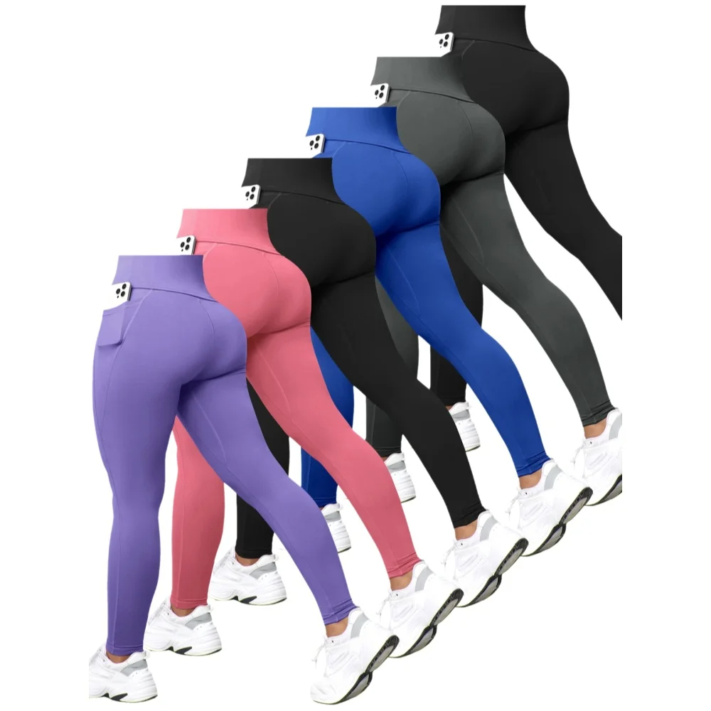 1/2/3/4 SZT. Damskie spodnie do jogi z wysokim stanem i kieszenią, wyszczuplające legginsy modelujące brzuch, podnoszące pośladki, do biegania, na trening, odzież sportowa