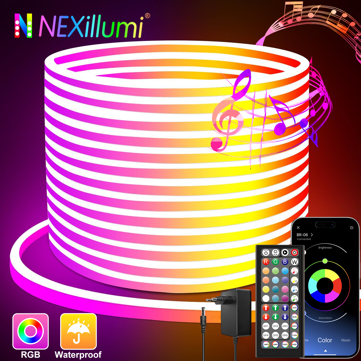 Nexillumi-luces de neón LED RGB, Control remoto por aplicación inteligente, cuerda que cambia de Color con sincronización de música resistente al agua IP65 para juegos de dormitorio y sala de estar