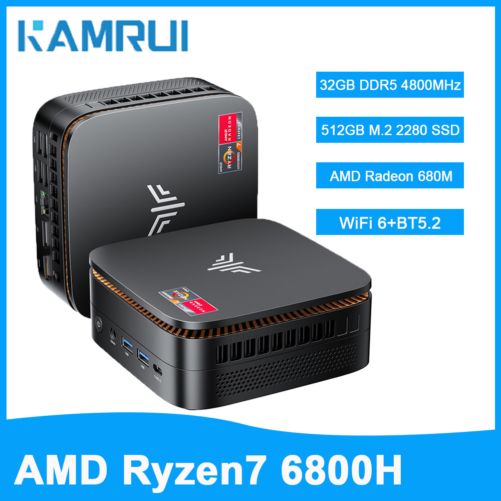 Gaming Mini PC AMD Ryzen7 6800H 32GB LPDDR5 6400MT/s 512GB/1TB PCIe3.0 SSD up to 4.7GHz 2.5G LAN USB3.2 WiFi6 4k AMD Radeon 680M