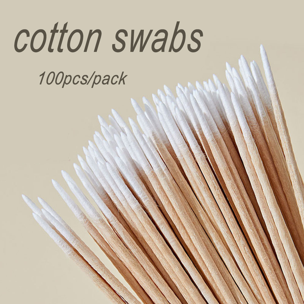 100 Uds hisopos de algodón de cabeza fina palos desechables con algodón en la punta bastoncillos de algodón de madera puntiagudos accesorios de maquillaje de belleza