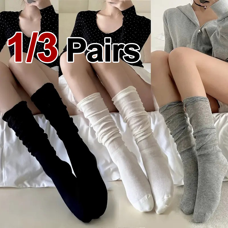 1/3 paires femmes printemps automne couleur unie mollet chaussettes à la mode Version coréenne minimaliste bulle bouche Ballet Style chaussette décontractée