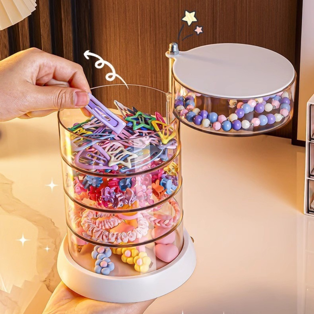กล่องเก็บเครื่องประดับหมุนได้ 360 องศา หลายชั้น ใส กันฝุ่น กล่องเก็บอุปกรณ์เสริมผม ที่วางโชว์ต่างหู สร้อยคอ