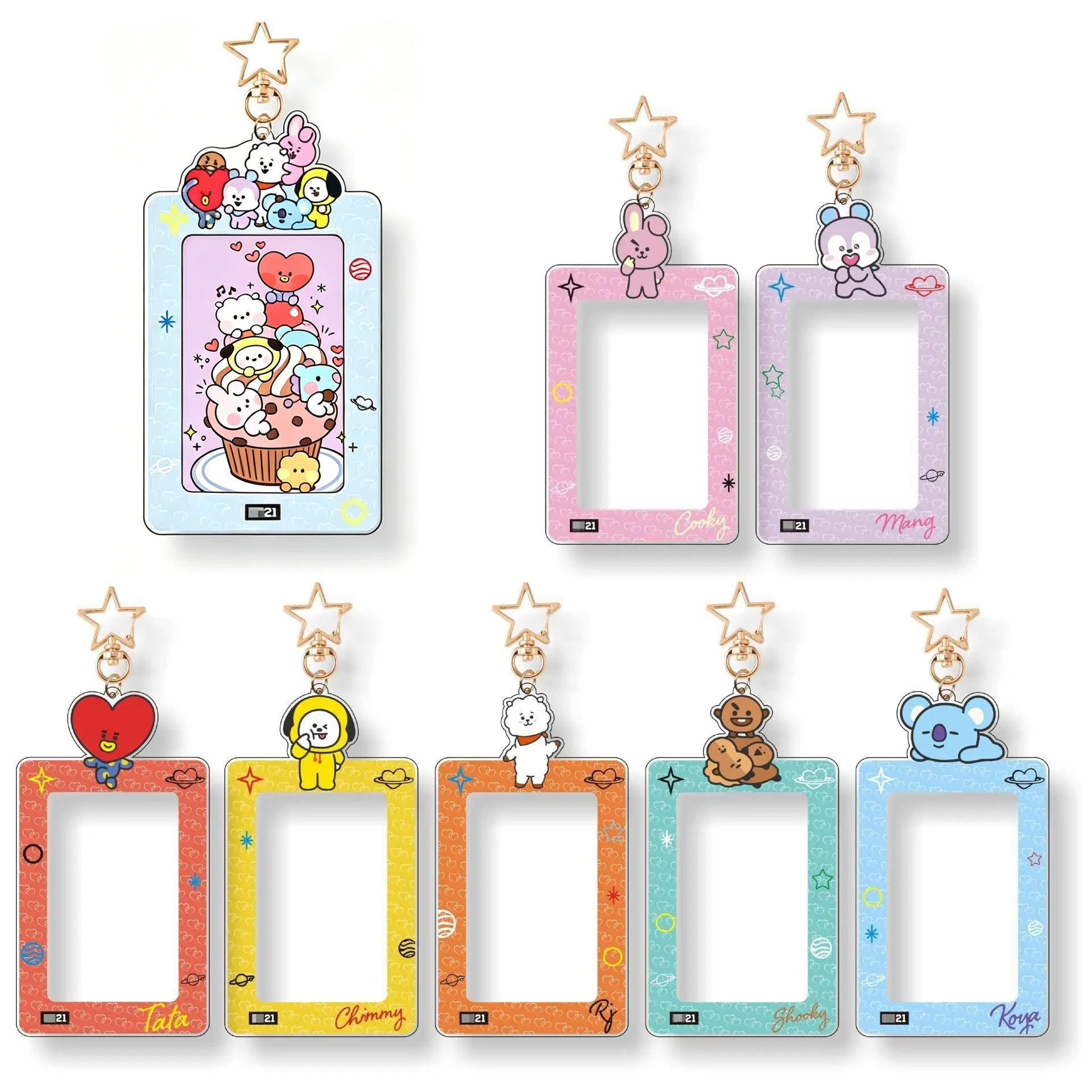 Kawaii BT21 Tempat Kartu Gantungan Kunci Penyimpanan Kartu Liontin Penyimpanan Foto ID Tas Kartu CHIMMY COOKY KOYA TATA Hadiah Anime Mainan Tersedia