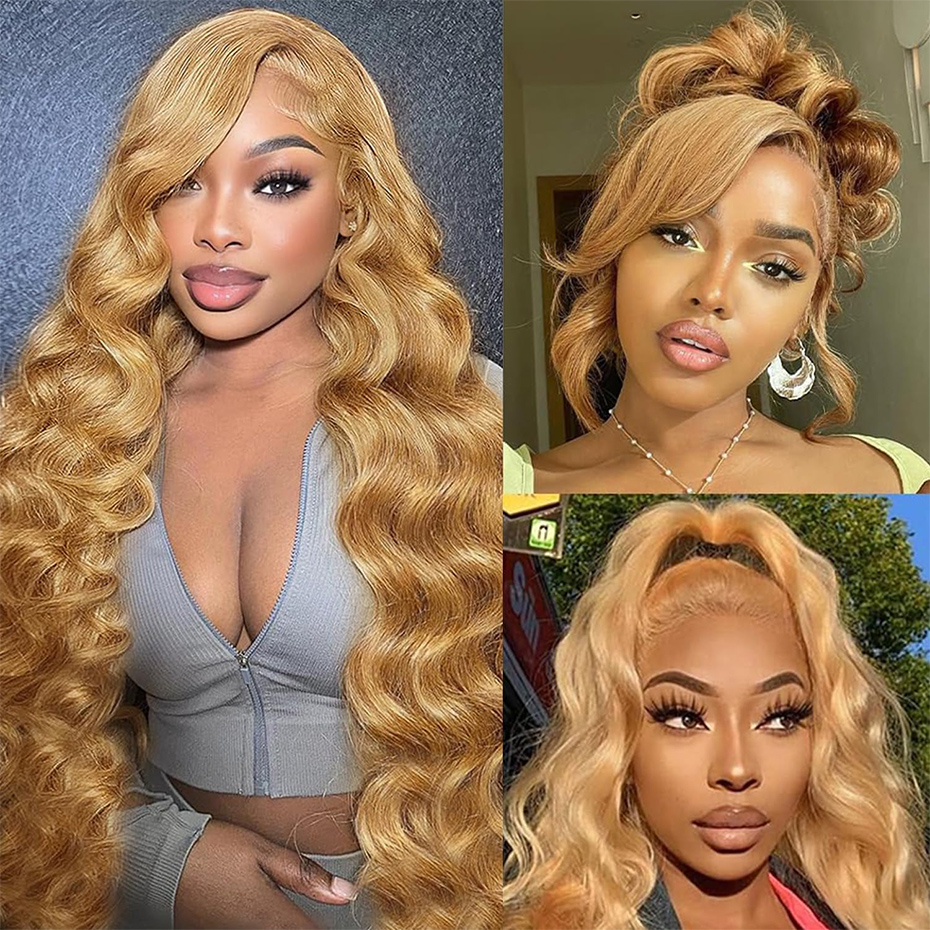 Perruque Lace Front Wig Body Wave Blonde Miel Cheveux Humains # 27 perruques colorées de cheveux humains pré-cueillies 13x6 HD perruques frontales de dentelle pour les femmes noires
