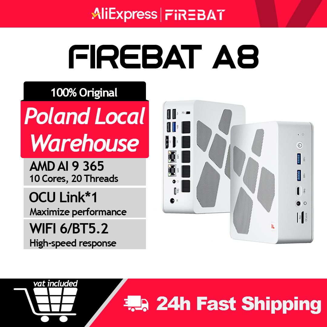 Mini PC Firebat A8, AMD Ryzen AI 9 365, USB4*2, DDR5*2, PCIe4*2, 32GB, 1TB, Compatible con OCuLink, Windows 11 Pro, WiFi6, Computadora de Escritorio para Juegos