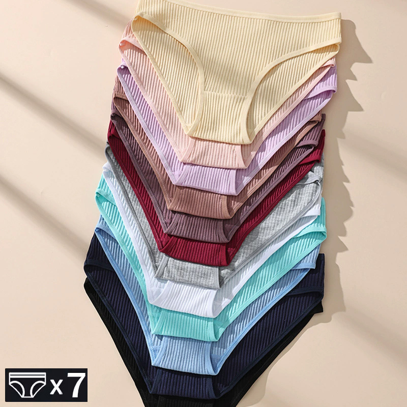 7 pçs calcinha feminina listrada briefs para mulher de cintura baixa respirável algodão feminino roupa interior macia cores sólidas senhoras cuecas
