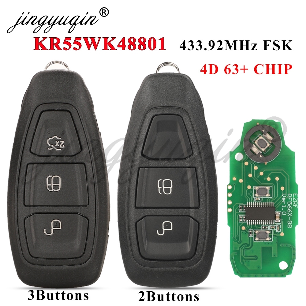 Jingyuqin Auto-Fernbedienungsschlüssel für Ford Focus Fiesta C-Max Mondeo Ecosport Galaxy Kuga Smart Keyless 2/3 Tasten 433 MHz KR55WK48801