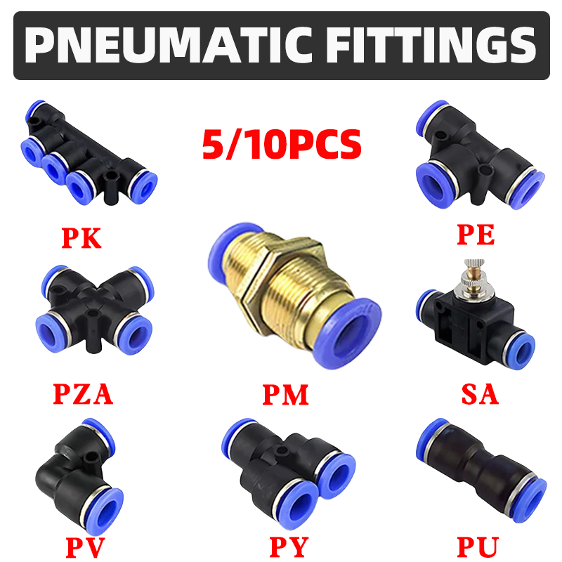 5/10 Peças Conectores Pneumáticos de Engate Rápido para Tubos de Ar Plástico PU PY PE PV PM SA 4mm 6mm 8mm 10mm 12mm Conexão para Mangueira de Ar