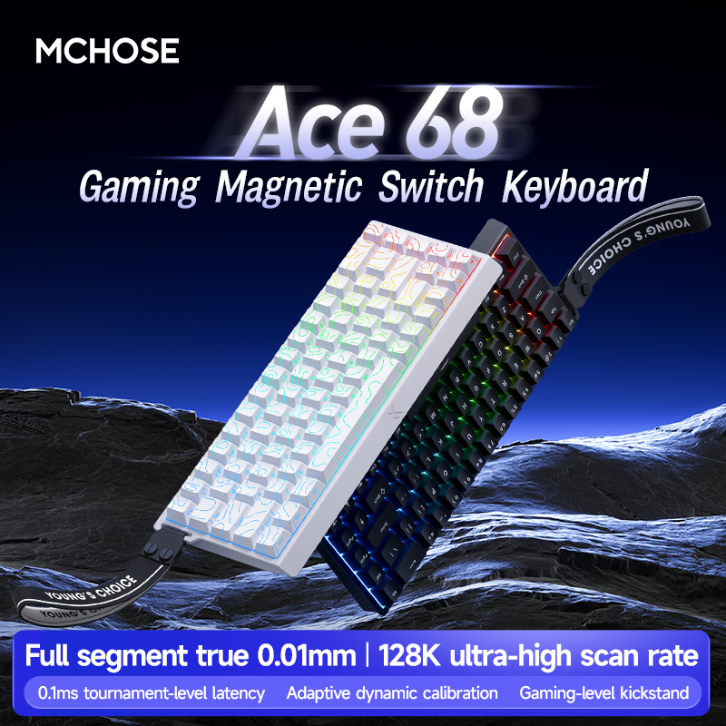MCHOSE Ace 60 Pro 68 Механическая клавиатура с магнитной осью, оригинальная игровая клавиатура 0,01 мс с задержкой RT 0,01 мм, 128 К, индивидуальная игровая клавиатура для киберспорта