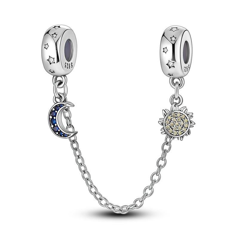 S925 Silver Plated Star Moon ห่วงโซ่ความปลอดภัย Charms Fit สร้อยข้อมือเดิม Fine DIY เครื่องประดับวันเกิด