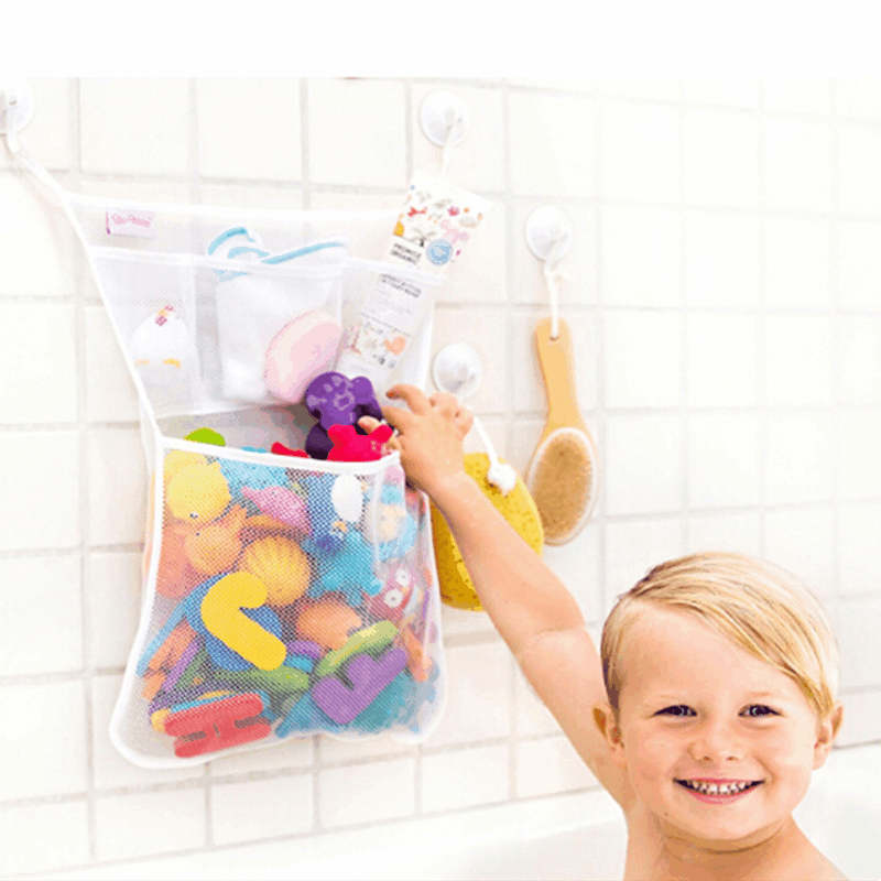 Saco de armazenamento de malha com ventosas fortes Brinquedos para banho de bebê Brinquedos brancos para crianças Organizador líquido do banheiro