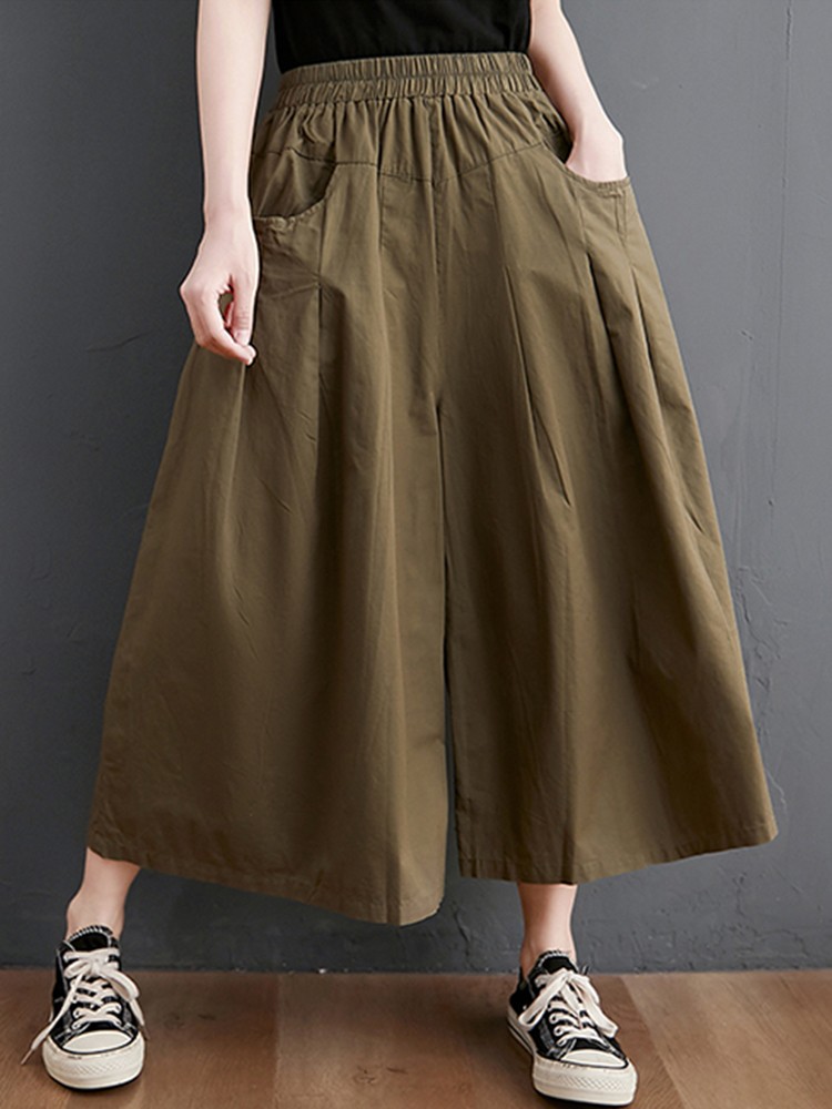 Pantalones de pierna ancha 100% de algodón para mujer, pantalones informales holgados de Color sólido, Estilo Vintage, 2023