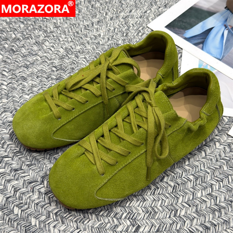 Женские кроссовки NORAZORA из коровьей замши, повседневные кроссовки на плоской подошве, женская обувь ручной работы, брендовые туфли на плоской подошве, красные, зеленые, желтые