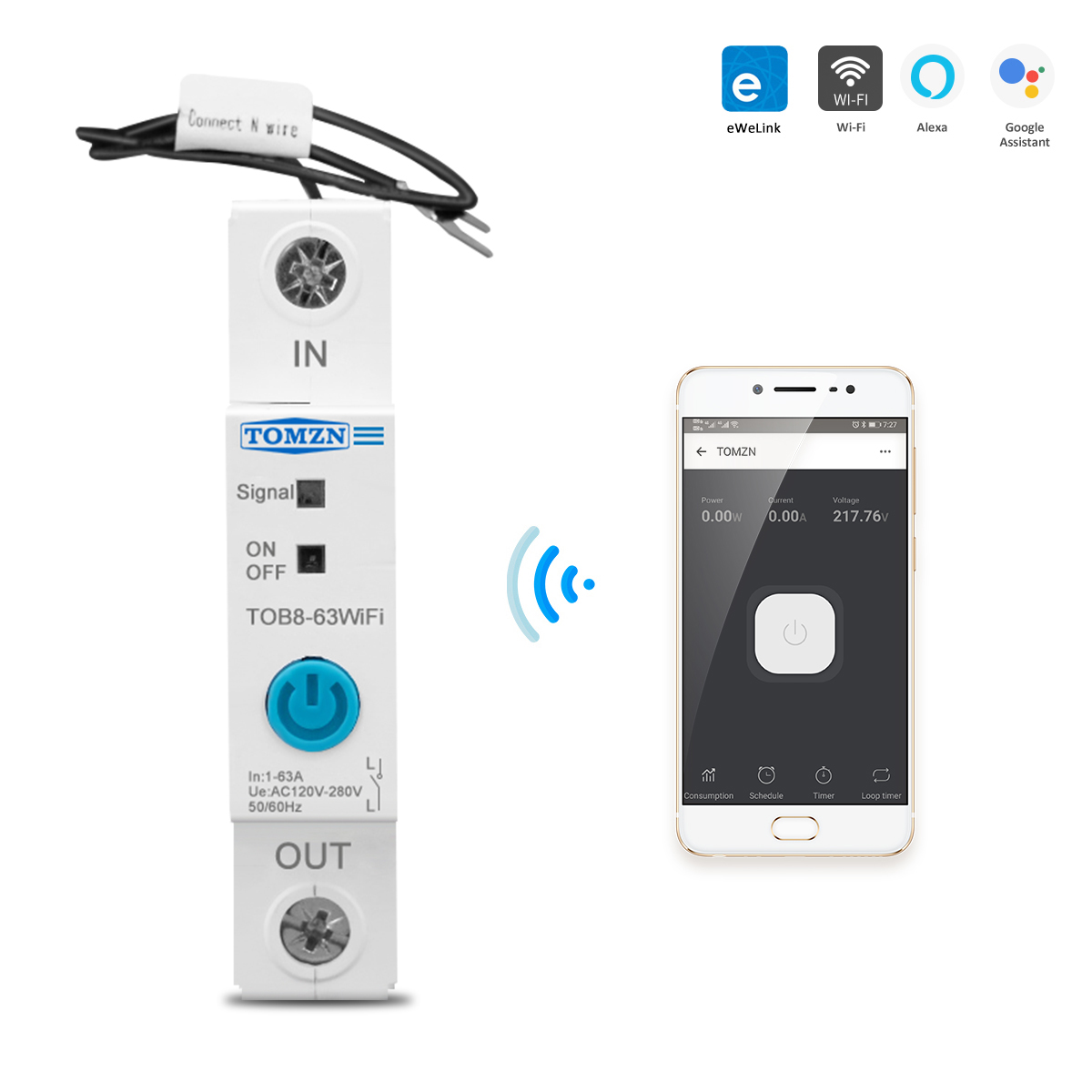 TOMZN 63A L+N EWeLink WIFI Smart Switch Pengukur Energi kWh Metering Monitoring Pemutus Sirkuit Timer Relay Untuk Rumah Pintar
