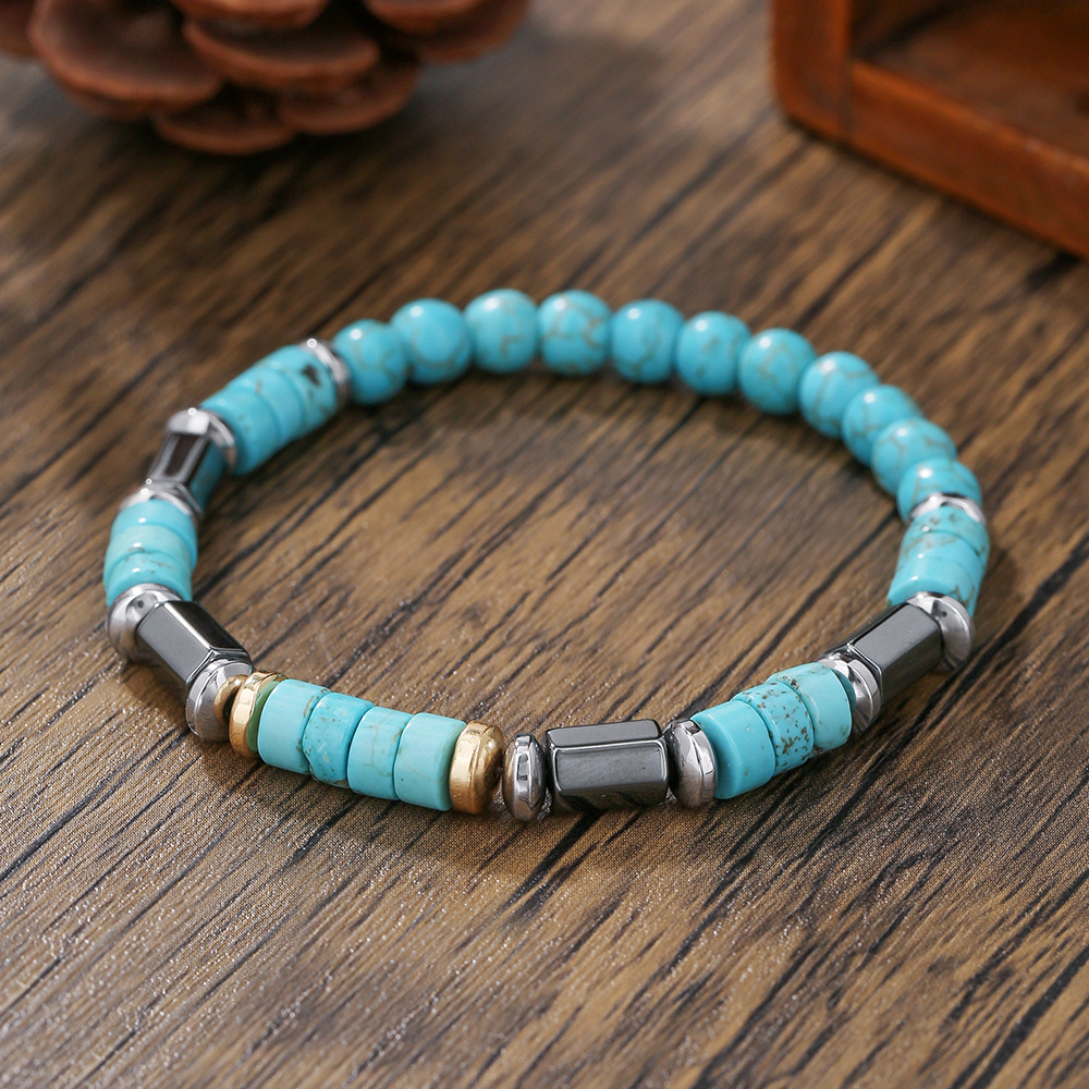 Modieuze turquoise zwarte stenen kralenarmband, handgemaakte elastische touwarmband, perfect cadeau voor kerstaccessoires