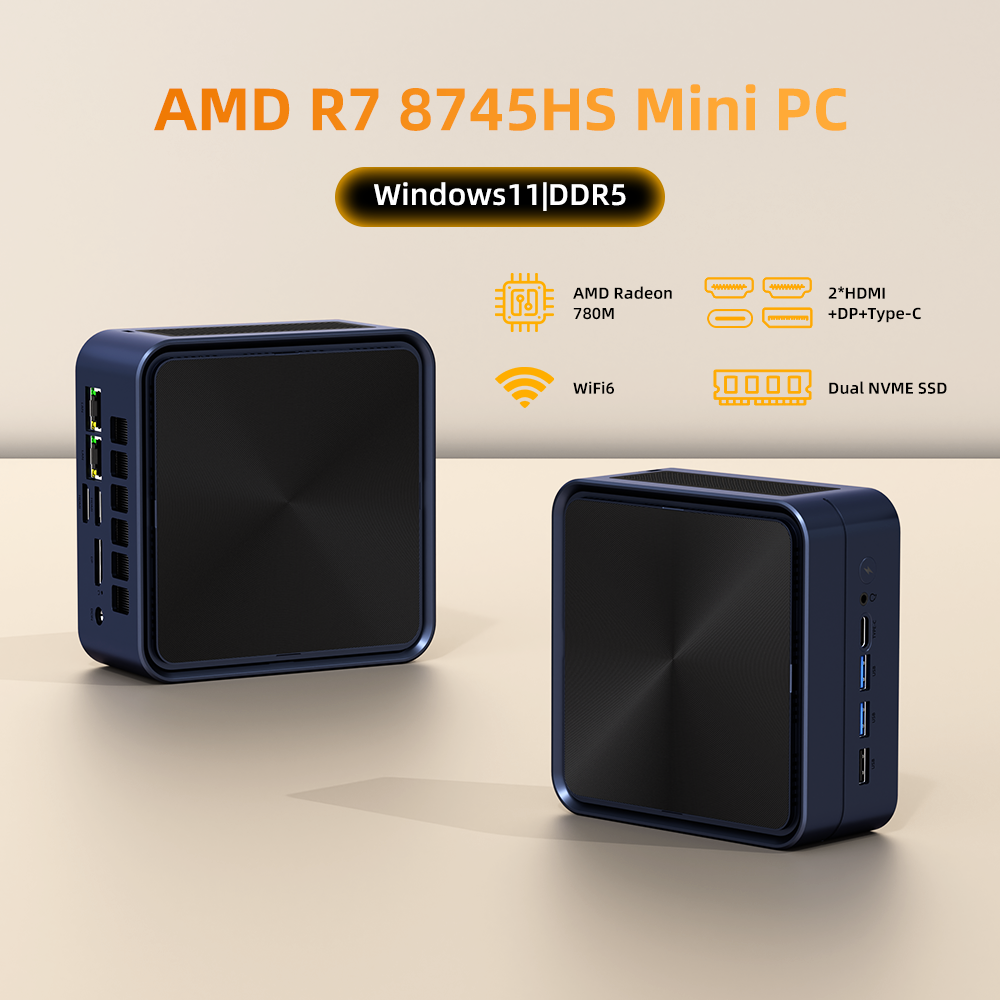 ZXIPC Mini-pc AMD Ryzen 7 8745HS R5-6600H R7-7735HS R7-7840HS DDR5 M.2 NVME SSD Ondersteuning 4K HDMI-scherm/WiFi6/USB3.2/Kantoor