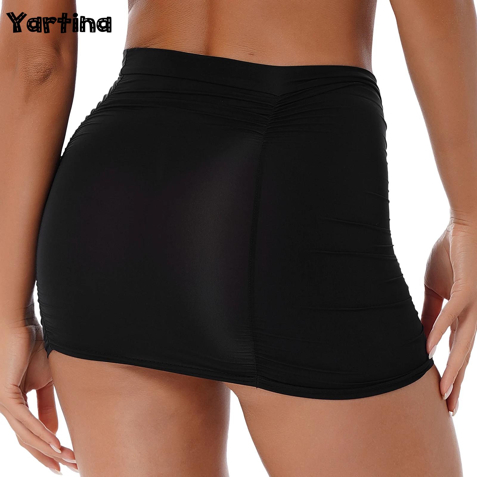 Minifalda fruncida con cintura elástica para mujer, falda ceñida elástica a media cintura, disfraz para fiesta y discoteca, verano