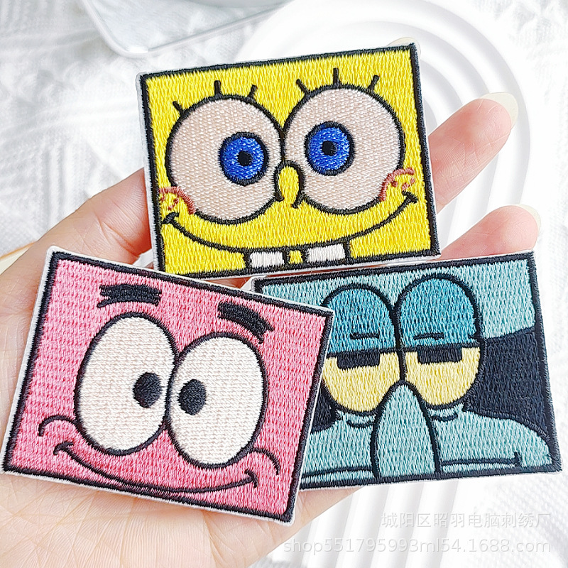 Cartoon SpongeBob Patrick Squidward Embroidery Patch Clothing Repair Subsidies Decorative Stickers for Clothing Bag Self Pasting