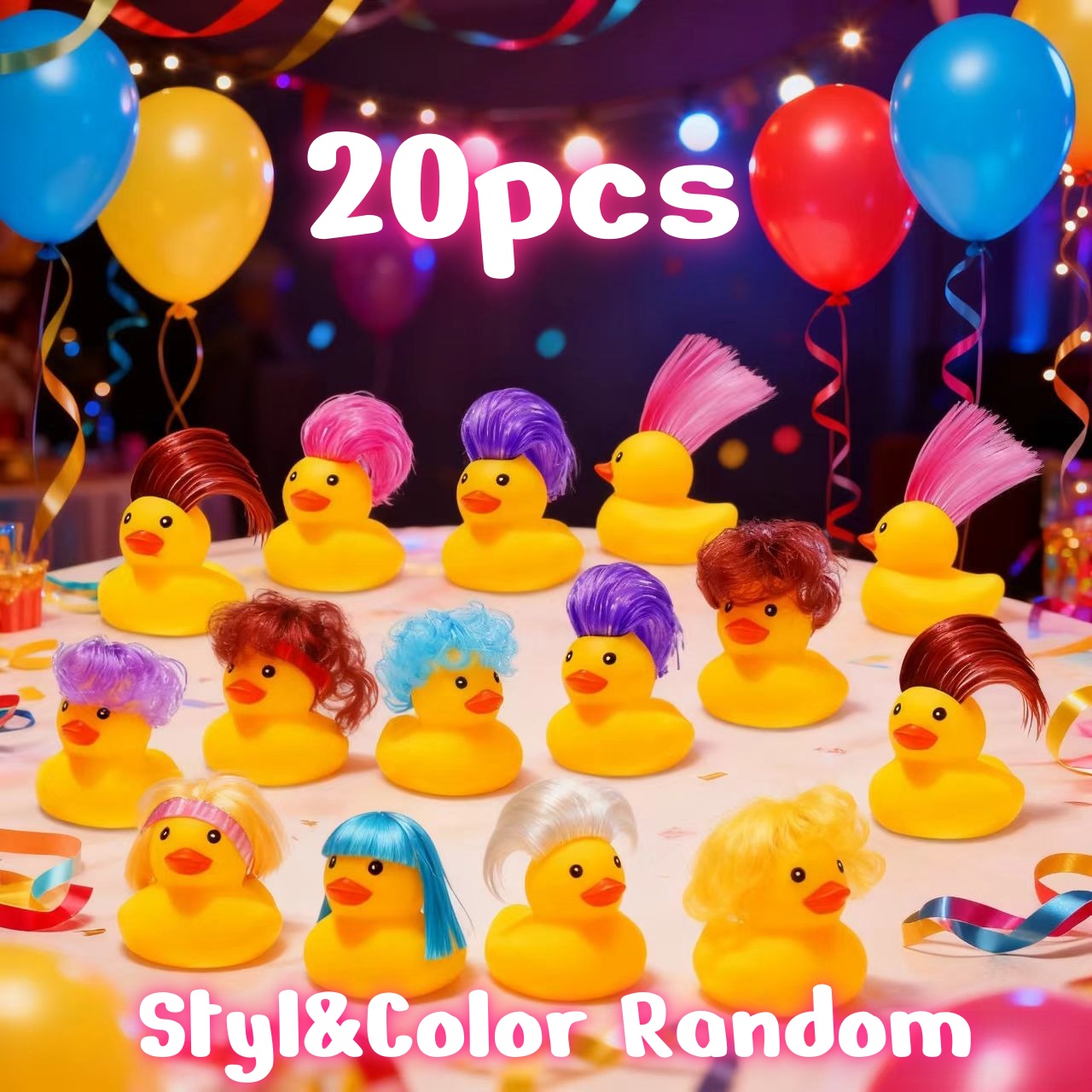 20 piezas patos de goma juguetes de baño con peluca, lindos y divertidos pequeños patos de goma juguetes para bañera juguetes de ducha