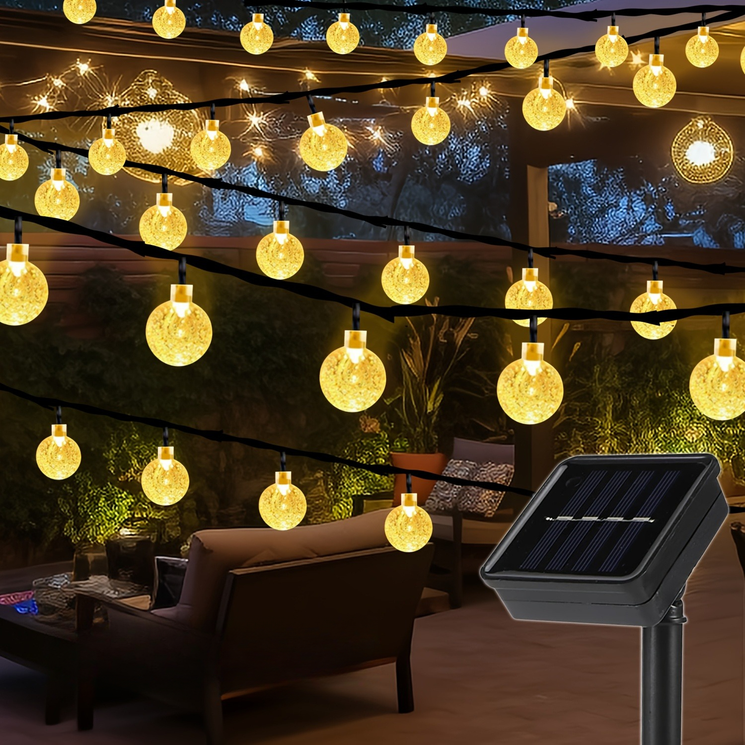 Cadena de luz solar 200LED/100LED/20LED Cadena de luz de cristal solar para jardín, patio, festival de Navidad y decoración de fiestas
